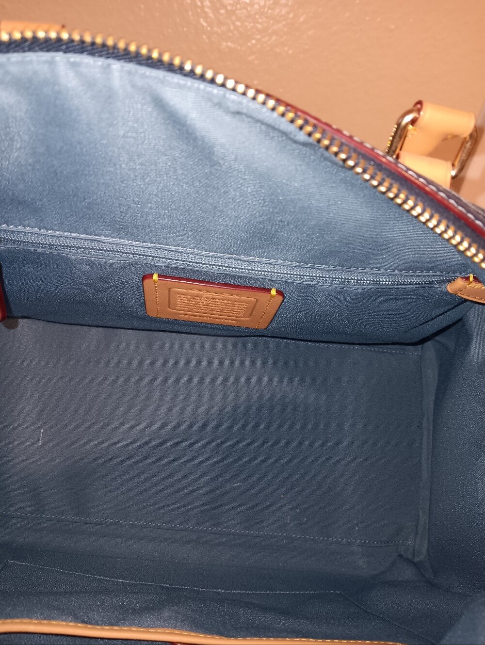 Coach Large Denim Rowan With Coach Poppy Small Wristlet With Gold Leather Trim - Picture 11 of 16